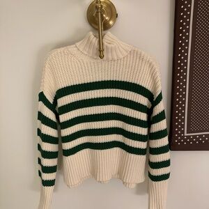 Madewell Cream and Green Striped Turtleneck Sweater